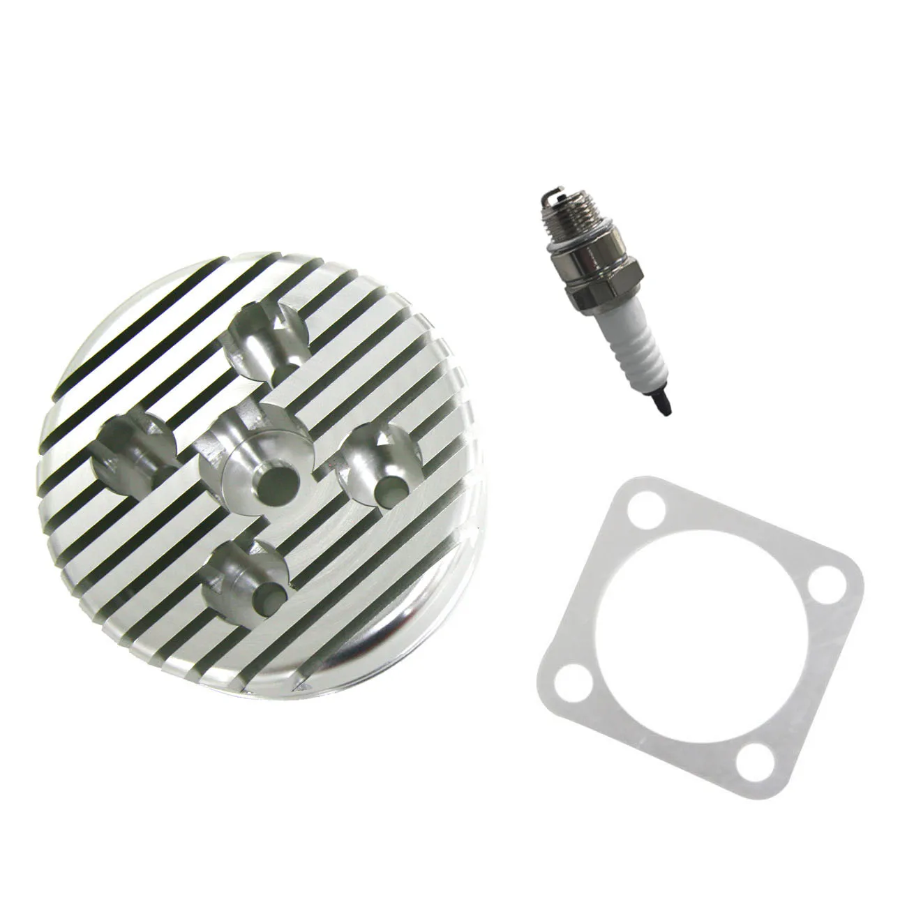 Racing CNC Cylinder Head And Spark Plug Set for 66/80cc Motorized Bicycle Silver Green