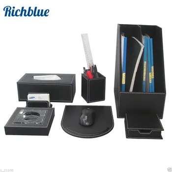 

Ever Perfect 7Pcs/Set PU Leather File Stationery Storage Boxes Desk Organizer Pen Holder Box Mouse Pad Writing Pad Tissue Box