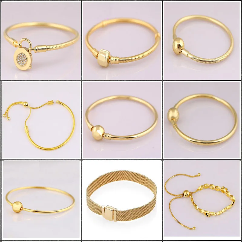 

100% authentic 925 Sterling Silver snake Gold pla bracelet beads chain FOR european Original Bracelet for Women Jewelry Gift
