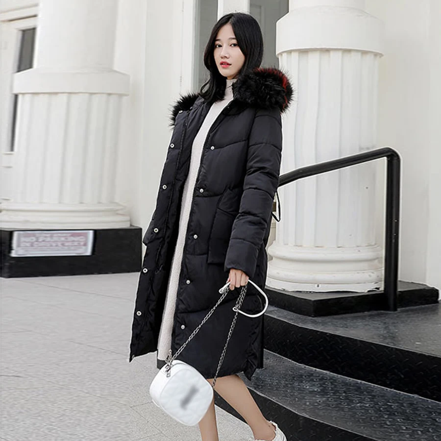 Long Hooded Down Coats Women Padded Section Over Knee Cotton Coat Winter New Korean Version Warm Slim Elegant Outerwear Winter