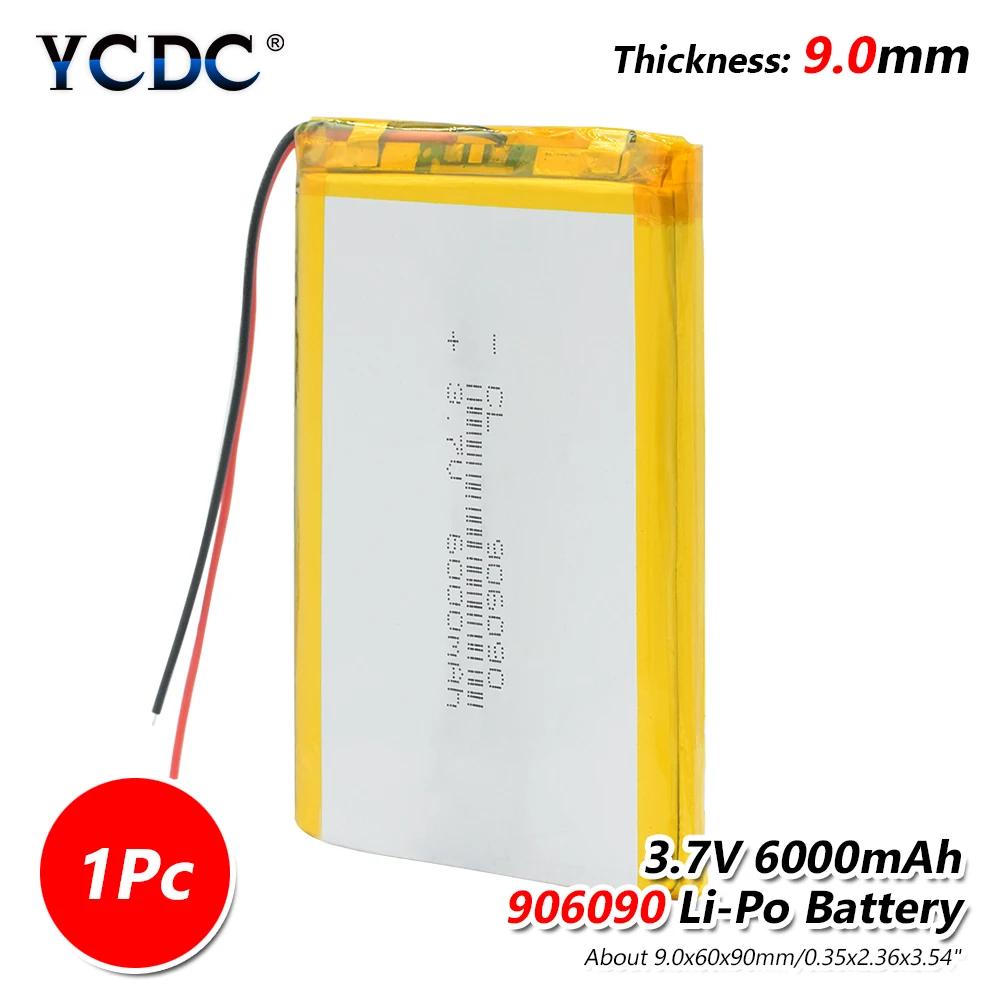 1/2/4 шт. Перезаряжаемые 906090 3,7 V 6000mAh Li-Po Батарея 3,54x2,36x0,3" Большой Ёмкость 6000mah литиевые батареи - Цвет: 1 piece