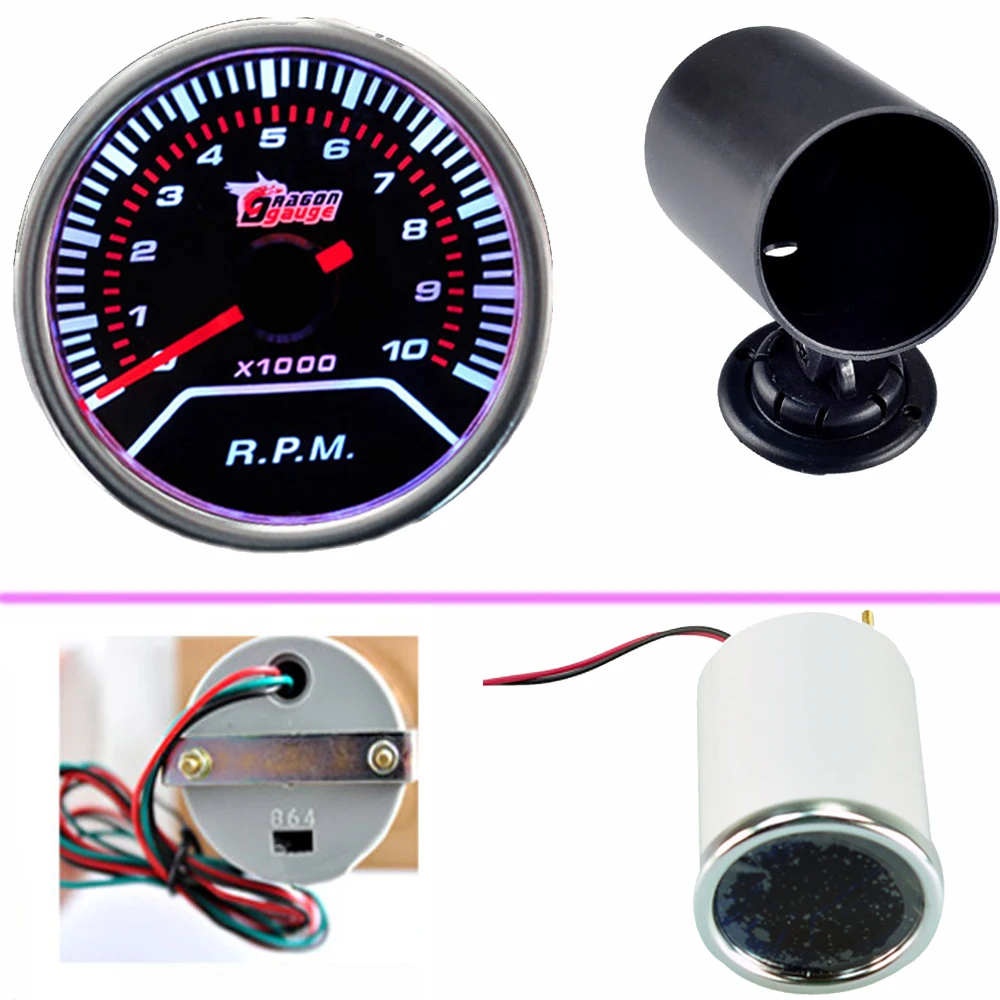 

Car Universal Smoke Len 2" 52mm Tacho Tachometer Gauge Meter + 52mm Black Pod