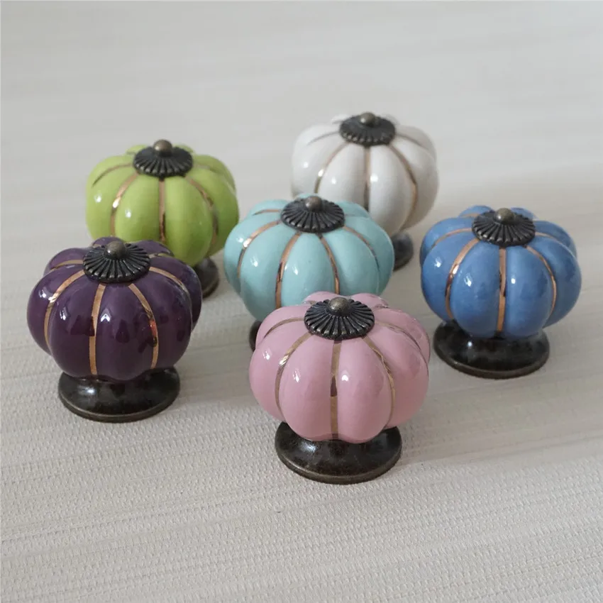 

Ceramic Pumpkin Kitchen Cabinet Knobs Dresser Knob ColorfulDrawer Knobs Pulls Cupboard Pulls Handles Blue Purple Green Pink