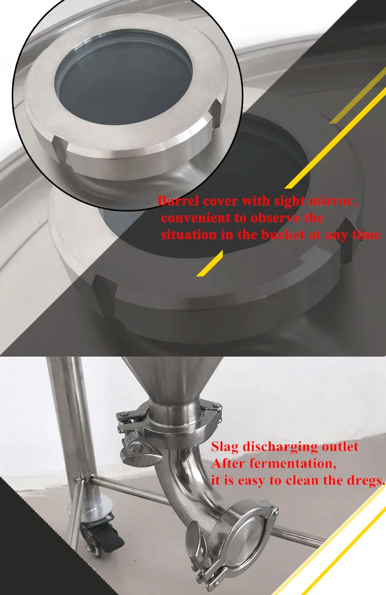 304 конический баррель для брожения из нержавеющей стали с колесом, гуманное оборудование для изготовления вина