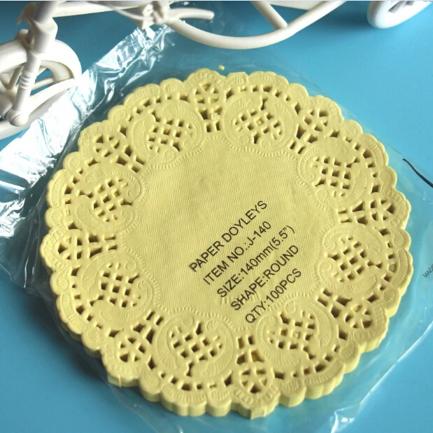 100pcs 5.5Inch 11.4cm yellow Colored Lace Round Paper Doilies, Paper