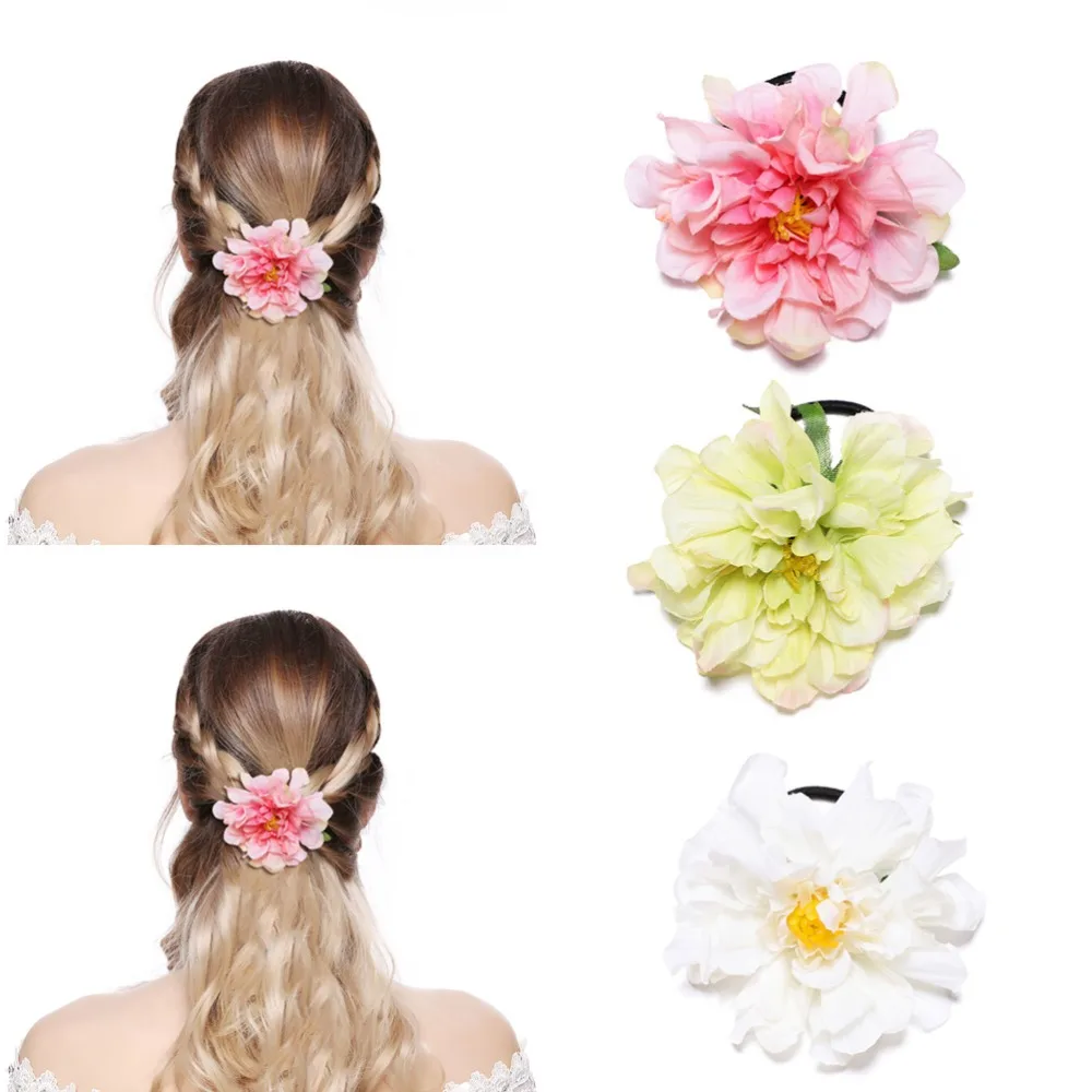 

M MISM Elegant Elastic Hair Bands Scrunchy for Womens Big Fabric Flower Hair Gum Ponytail Holder Ladies Floral Hair Accessories