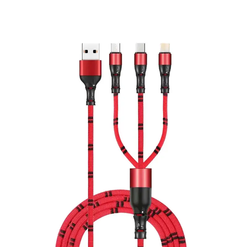 

3 In 1 Phone Cables For Iphone For Micro-Type Type-C Usb Cable 2.8A 1.2M Slub Braided Round Cable For Xiaomi Huawei #8