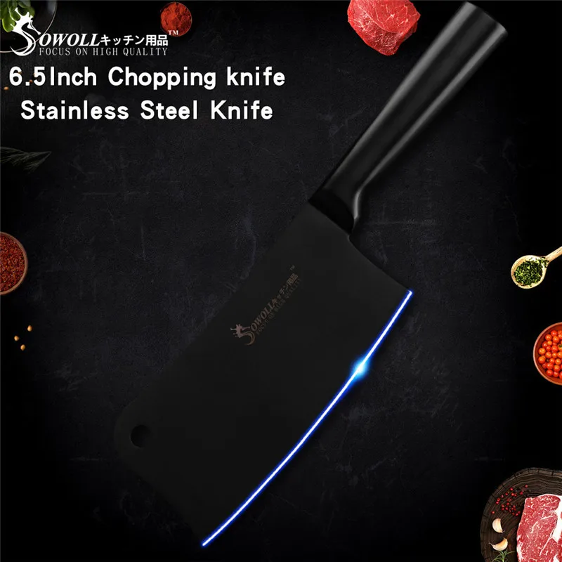 SOWOLL разделочный нож Santoku Nakiri, набор кухонных ножей из нержавеющей стали 3Cr13 с черным лезвием, кухонные принадлежности - Цвет: 6.5 inch chopping