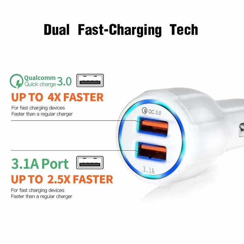 Быстрая зарядка 3 0 Зарядное устройство QC 5V 9V 12V 36W 3.1A Dual USB Автомобильное зарядное