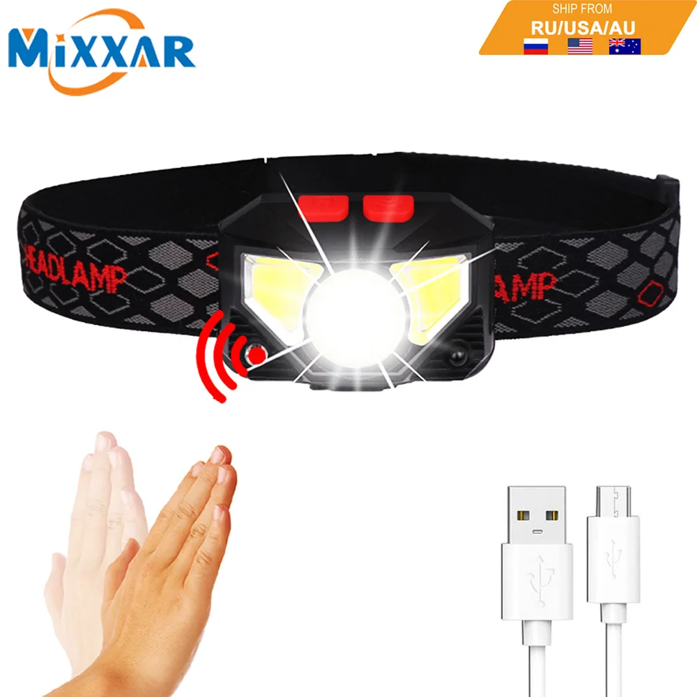 

EZK20 Dropshipping USB Rechargeable Headlamp Flashlight 10000 Lumen Red light Induction Lightweight 6 Modes For Camping Cycling