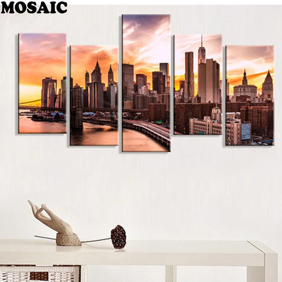 

Full Drill Resin diamond Mosaic 5D Diy diamond Embroidery sale Diamond Painting 3D Cross Stitch Kits New York City Art 5 pcs set