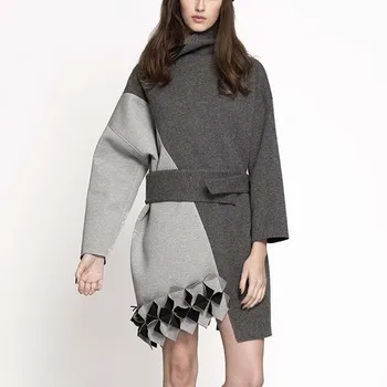 

2019 Spring Irregular Patchwork Geometric Sweatershirt Women Casual Loose Thicken Harajuku Turtleneck Pullovers Sudadera Mujer