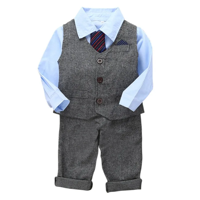 

Spring Autumn New Arrival Boys Dress 4 pcs Long Sleeves + Vest+Jacket + Pants Gentleman Suit Hot Sales Boys Clothing Sets