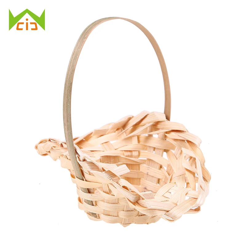 

WCIC Small Handmade Bamboo Woven Storage Basket Artificial Flower Rattan Wooden Basket Photography Props Home Garden Decoration