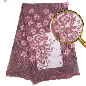 

Afrikaanse Kant Stof 2019 Hoge Kwaliteit Zwitserse Voile Kant Borduurwerk Stof Met 3d Bloem Franse Stof Lila Kleur LMN