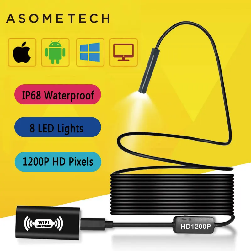 

Wifi Endoscope 1200P HD Camera Soft Wire Endoscopio For Xiaomi IOS Android Waterproof Mini Camcorder Engine Borescope Pipe 8 LED