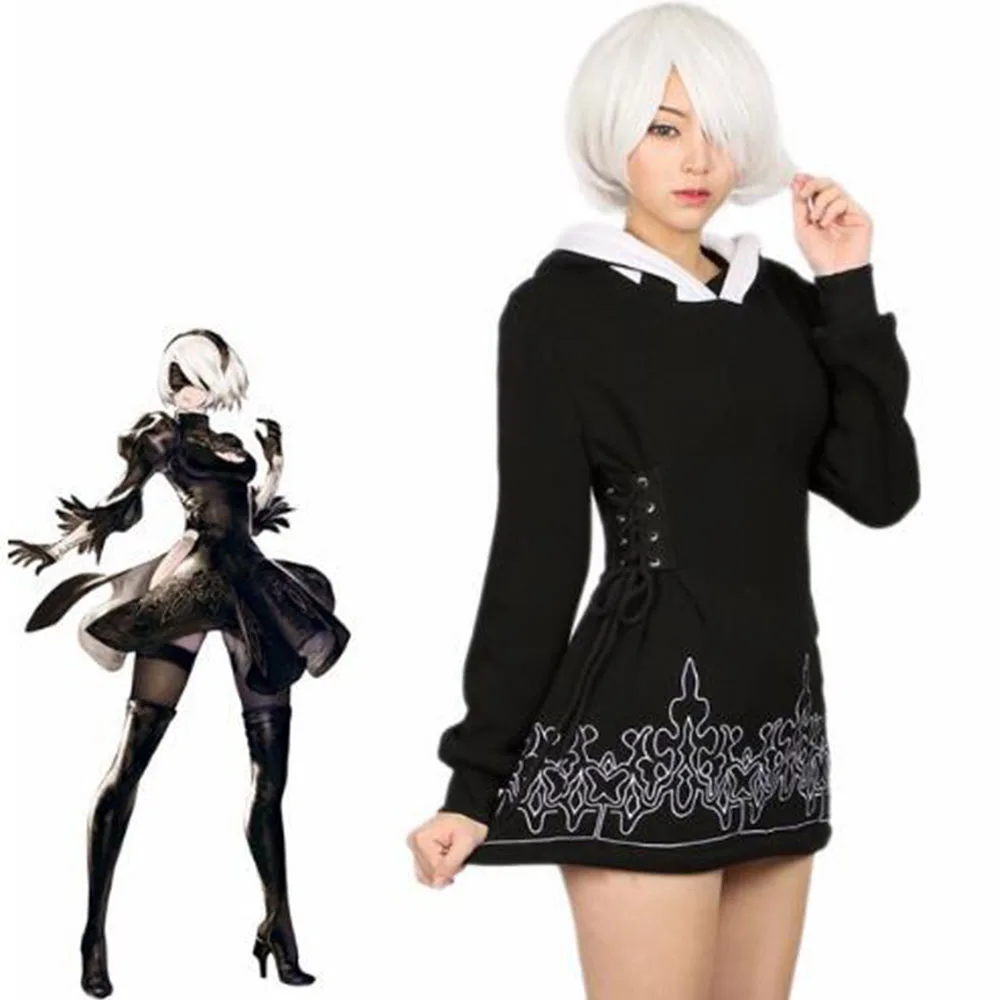 XCOSER NieR Automata 2B худи черный хлопковый свитшот игра косплей костюм пальто Хэллоуин вечерние повседневные толстовки платье для женщин