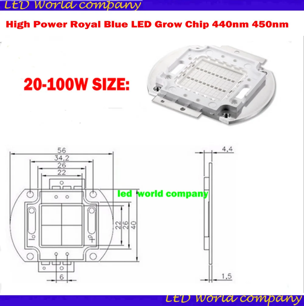 Высокая мощность Королевский синий светодиодный чип 440нм 450нм 1 Вт 3 Вт 5 Вт 10 Вт 20 Вт 30 Вт 50 Вт 100 Вт COB светодиодный излучатель лампы для DIY светодиодный светильник для растений