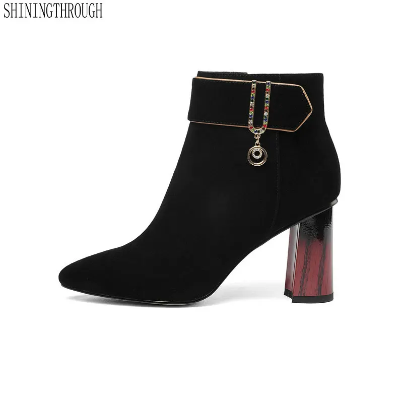 

women high heels boots suede leather autumn winter fashion boots sexy high heel ankle boots ladies dress shoes large size 42 43
