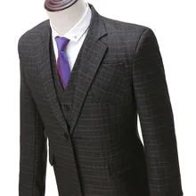 Настоящая фотография шерсть Terno Тонкий Блейзер для мужчин Slim fit Masculino свадебные костюмы 3 шт.(куртка+ брюки+ жилет