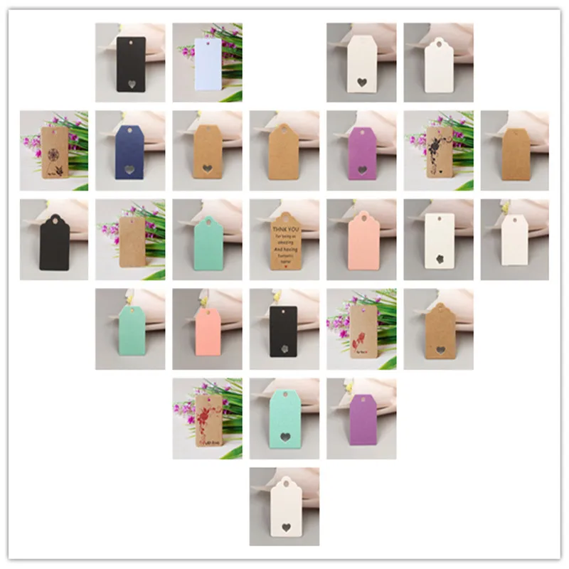 

50Pcs/Lot 5x3cm Rectangular Scalloped T Shaped Kraft Paper Tag Various Prints For Greeting Card Price Hang Jewelry Accessory Tag