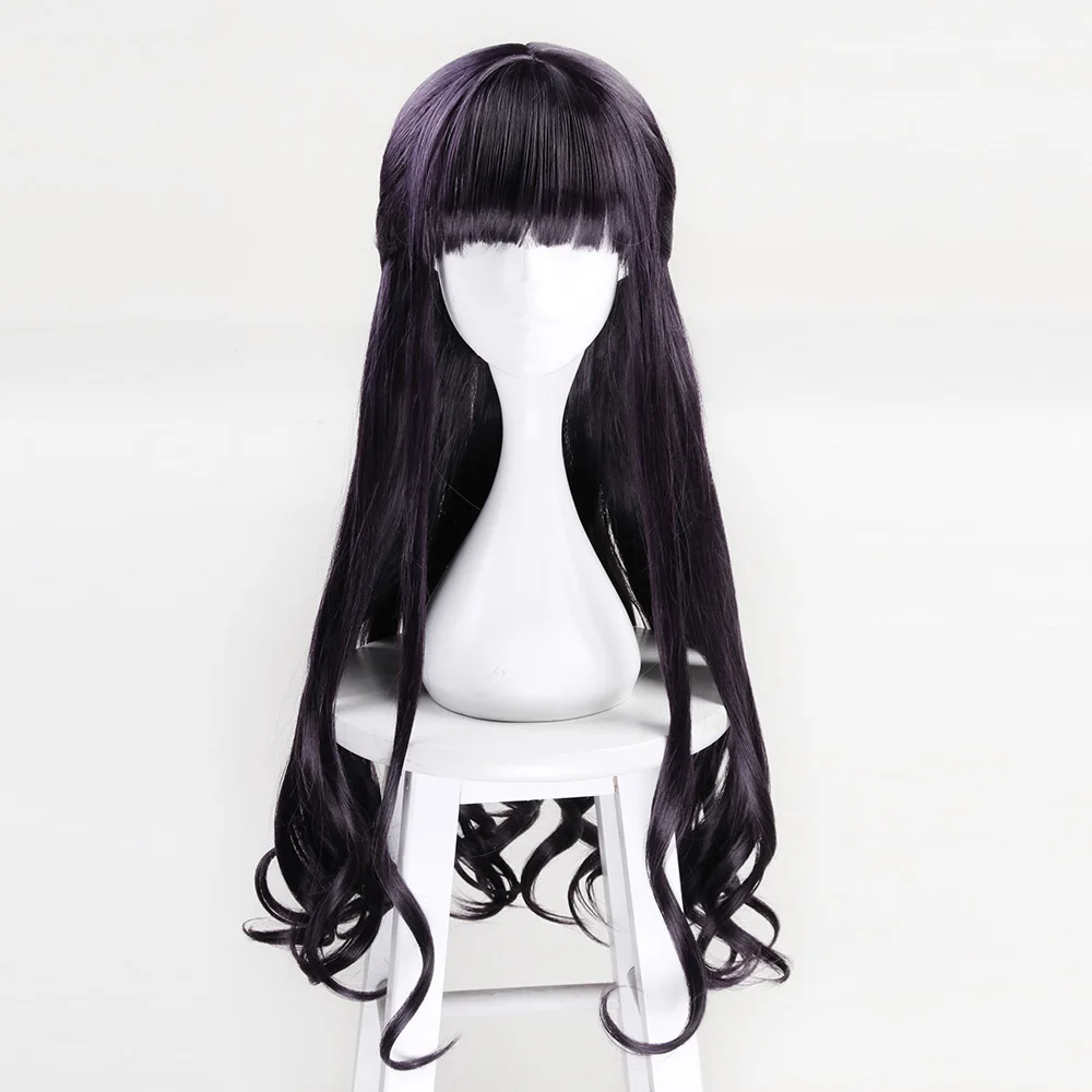 

Anime Lolita 75CM Long Dark Purple Curly Bangs Cosplay Wig+Wig Cap Heat Resistant H762336