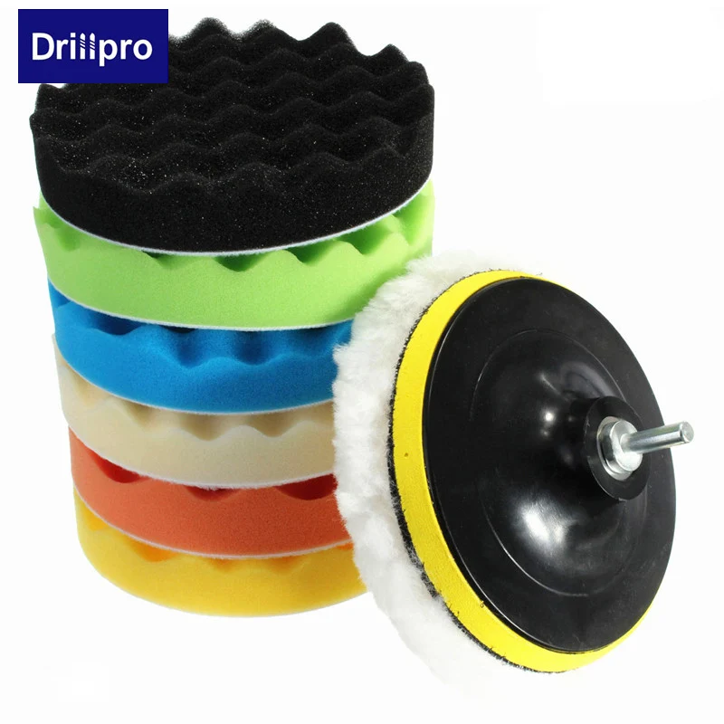 Drillpro 8Pcs 4"/5"/6"/7" Sponge Polishing Waxing Buffing Pads Kit Set