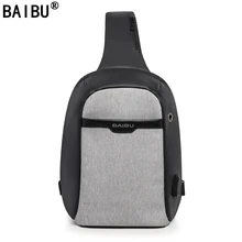 BAIBU NEN External USB Charge Casual Black Chest Bag Men Messenger Bags Small Bags Travel Backbag CrossBody Shoulder bag for MEN