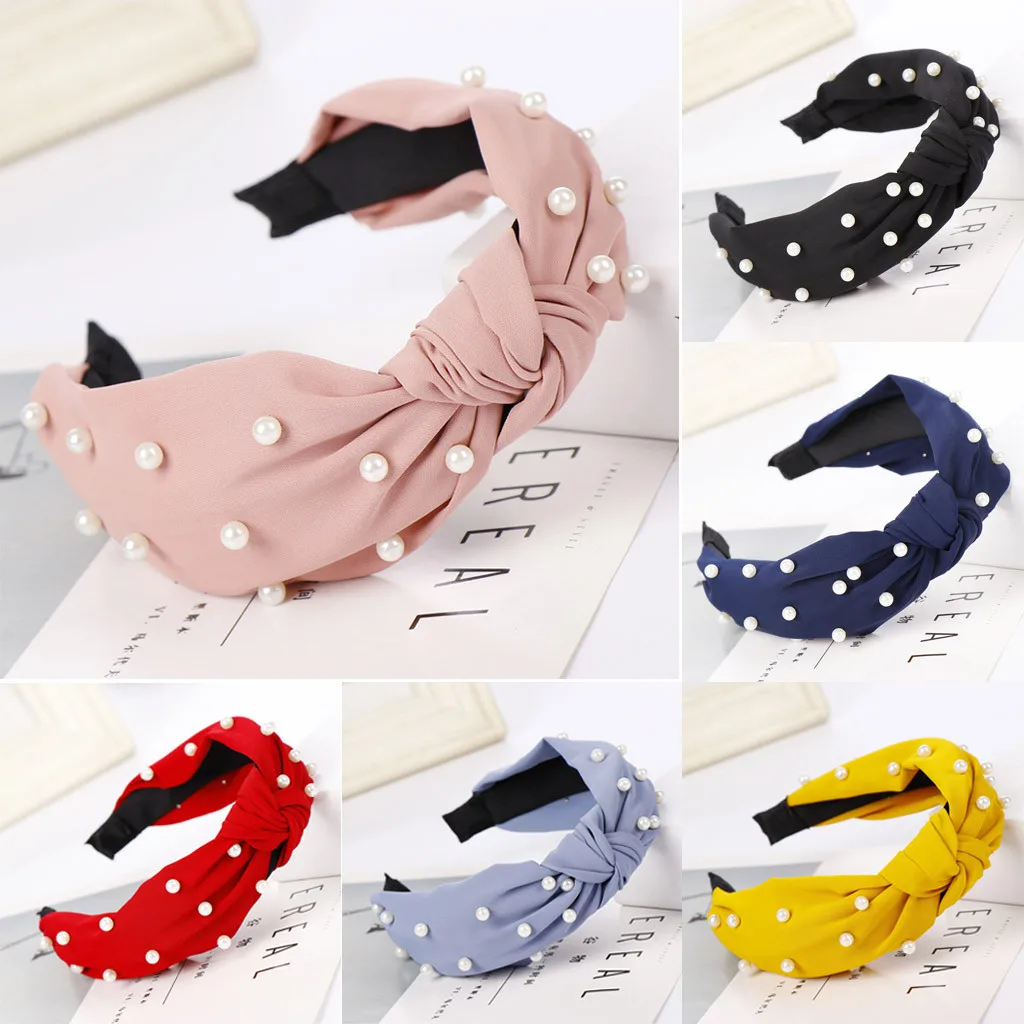 

Pearl Headband Women 2019 Fashion Bow Knot Beading Hairband Women Hair Head Hoop Sweet Girls Hair Accessories Para el cabello