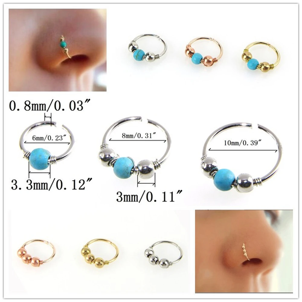

1PC Fashion Retro Round Beads Nose Ring Nostril Hoop Body Piercing Jewelry