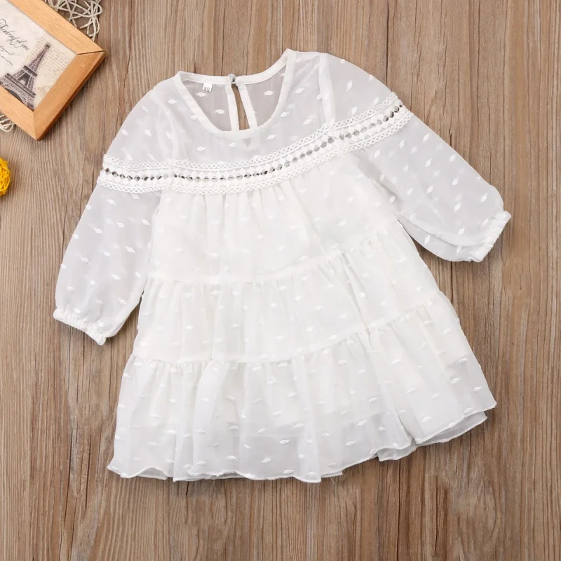 Fashion Summer Toddler Kids Baby Girl Princess O-neck Dress Tulle Long Sleeve Dot Dress Party Formal Dresses