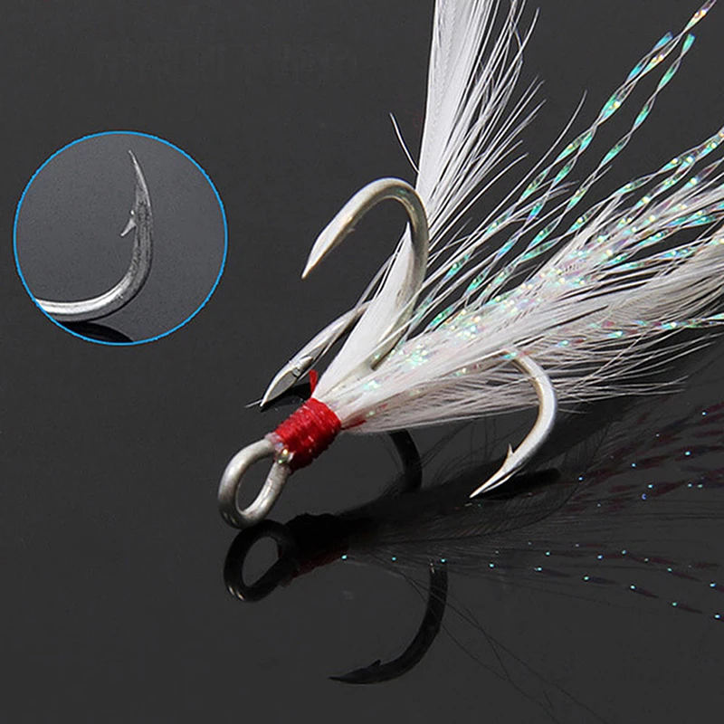 20pcs/set Jig head hook fishing hook Red White Plumage Fish Fly Lure