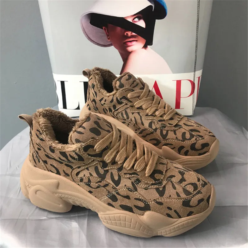 Leopard Female Flat Platform Shoes INS Hot Cow Suede Women Sneakers Lace Up Plush Women Sports Creeper Korean Lady Harajuku Shoe (4)