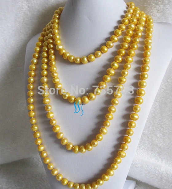 

HOT 0015216 9-10mm Golden Freshwater Pearl Necklace 80