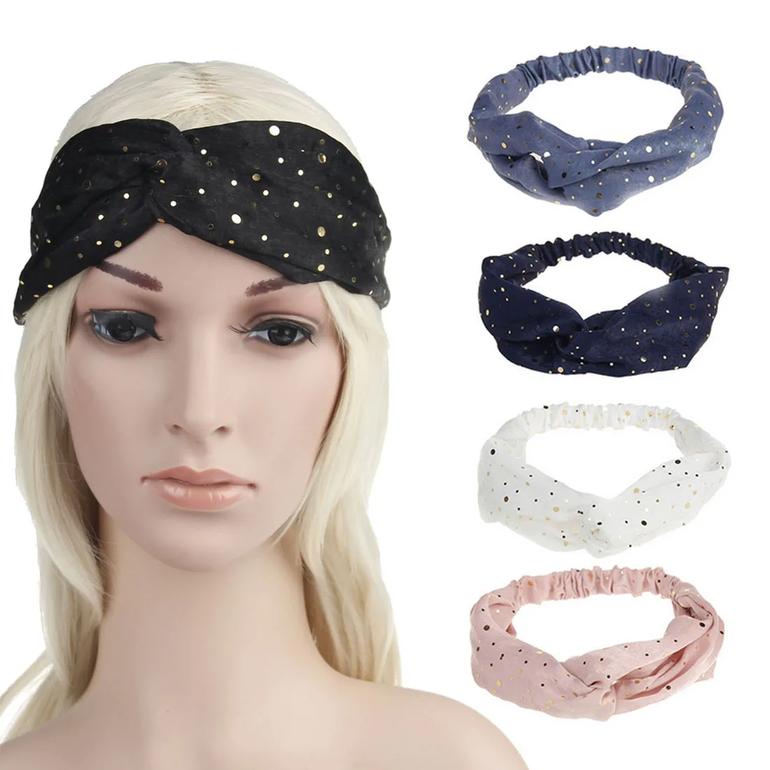 

high quality headband Fashion Vintage Cross Sequins Headband Turban Women Wide Elastic Head Wrap elastic hair Hairband