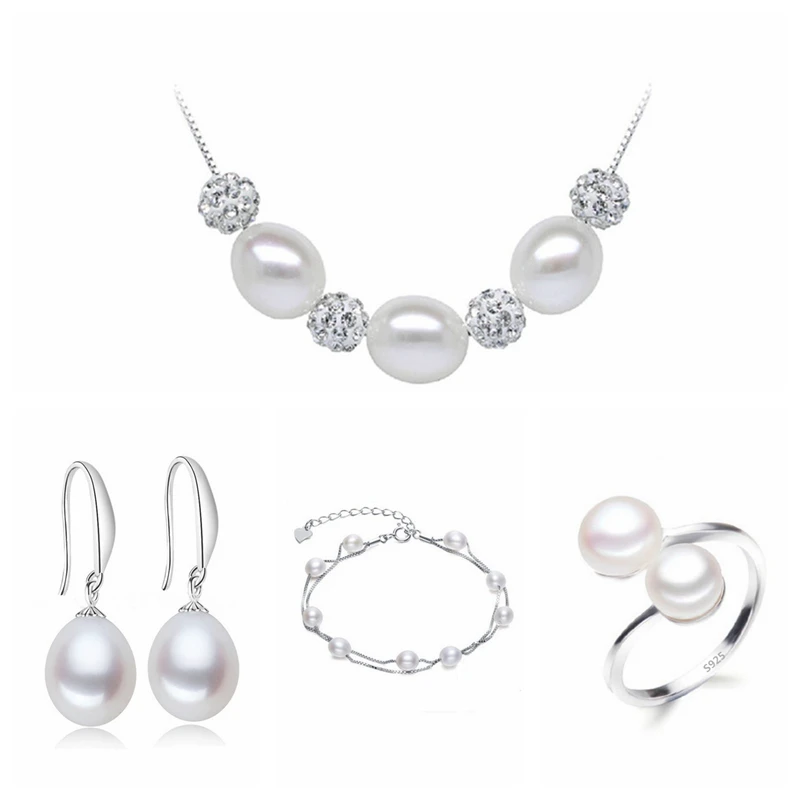 

Real freshwater pearl jewelry set women natural pearl sets 925 sterling silver Wedding jewelry for women 4-X2-E4