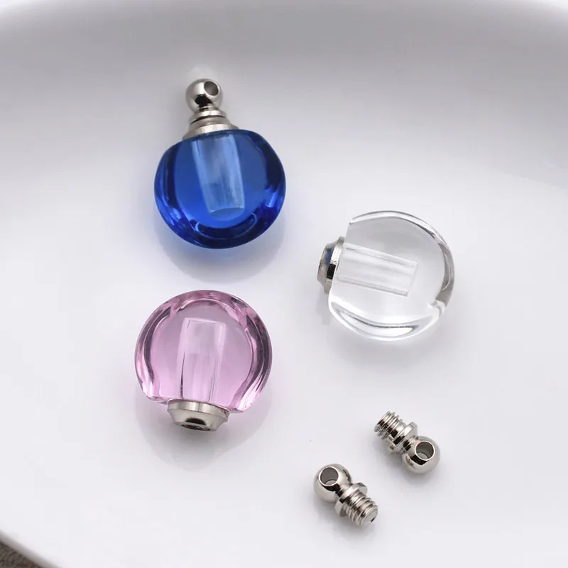 

5piece Small apple round Crysta Glassl vial pendant charms name on rice art Essential oil charms necklace pendant