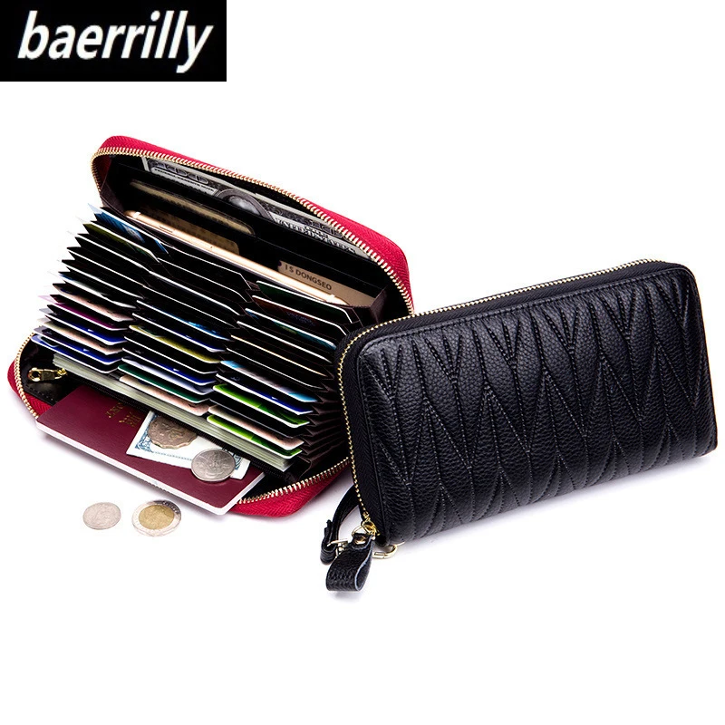 Fashion Genuine Leather Wallet for Women Female RFID Blocking Holder Wallets Travel Zipper Women ...