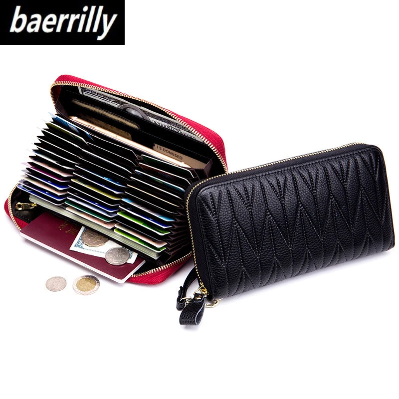 Billig RFID Brieftasche für Frauen Aus Echtem Leder Weibliche Reise Geldbörse Zipper frauen Brieftasche 36 Karte Halter мини кошелек жен