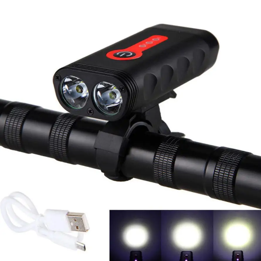 

3 Power Indicator Bike Front LED Light USB Rechargeable Waterproof Bicycle Headlamp Handlebar Headlight 360 Degree Bracket PF5