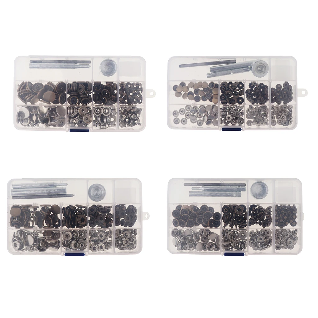 30 Sets Sewing Snap Fasteners Popper Press Stud Button Leather Tool Kits 10mm 12mm 15mm 17mm