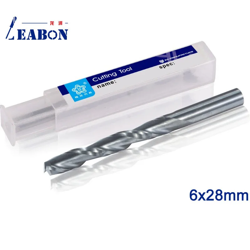 

LEABON 10pcs 6x28mm CNC Milling Cutter Two Double Flutes Tungsten Spiral End Mill CNC Router Bits for MDF rose wood