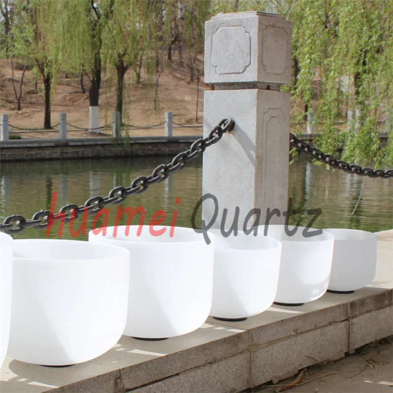 

7" - 14" Chakra Tuned Set of 7 Frosted Quartz Crystal Singing Bowl