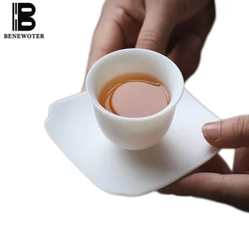 

Dehua White Porcelain Coaster Kung Fu Tea Set Ceramic Teacup Saucer Boutique Teaware Accessories Coffee Cup Holder Decoration