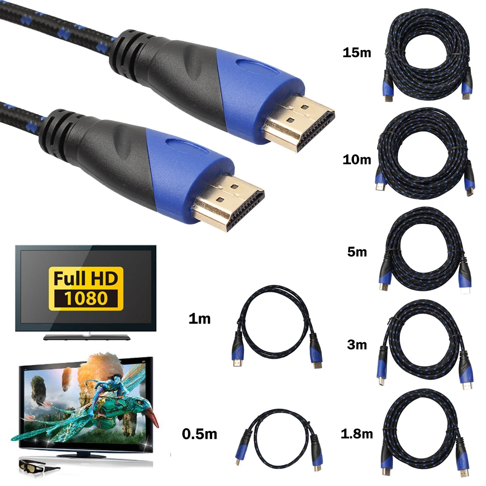 

0.5/1/1.8/3/5/10/15 M Braided HDMI Cable V1.4 AV HD 3D for Xbox HDTV 1M-15M Meters 1080P Digital Cable L3FE