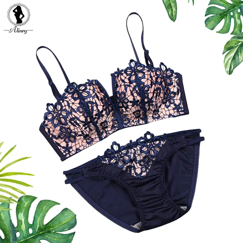 ALINRY floral lace embroidery bra panty set women 3/4 cup push up
