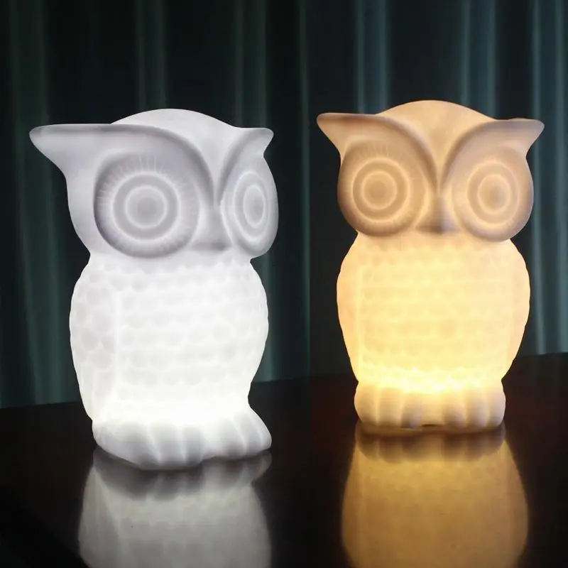 

LumiParty LED Night Light Baby Owl Shape White/Warm White Light PVC Table Lamp Indoor Decorative Nightlight Kid Room Party Decor