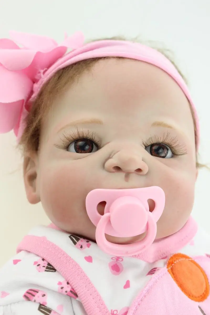 57 см полный Мягкие силиконовые куклы для новорожденных и малышей милые девушки мохер корнями Boneca Игрушки для маленьких девочек манекен