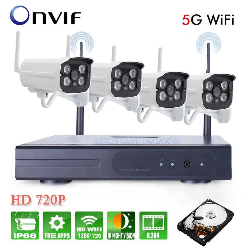720P H.264 Waterproof Wireless NVR Kits Outdoor Security IP Camera CCTV System