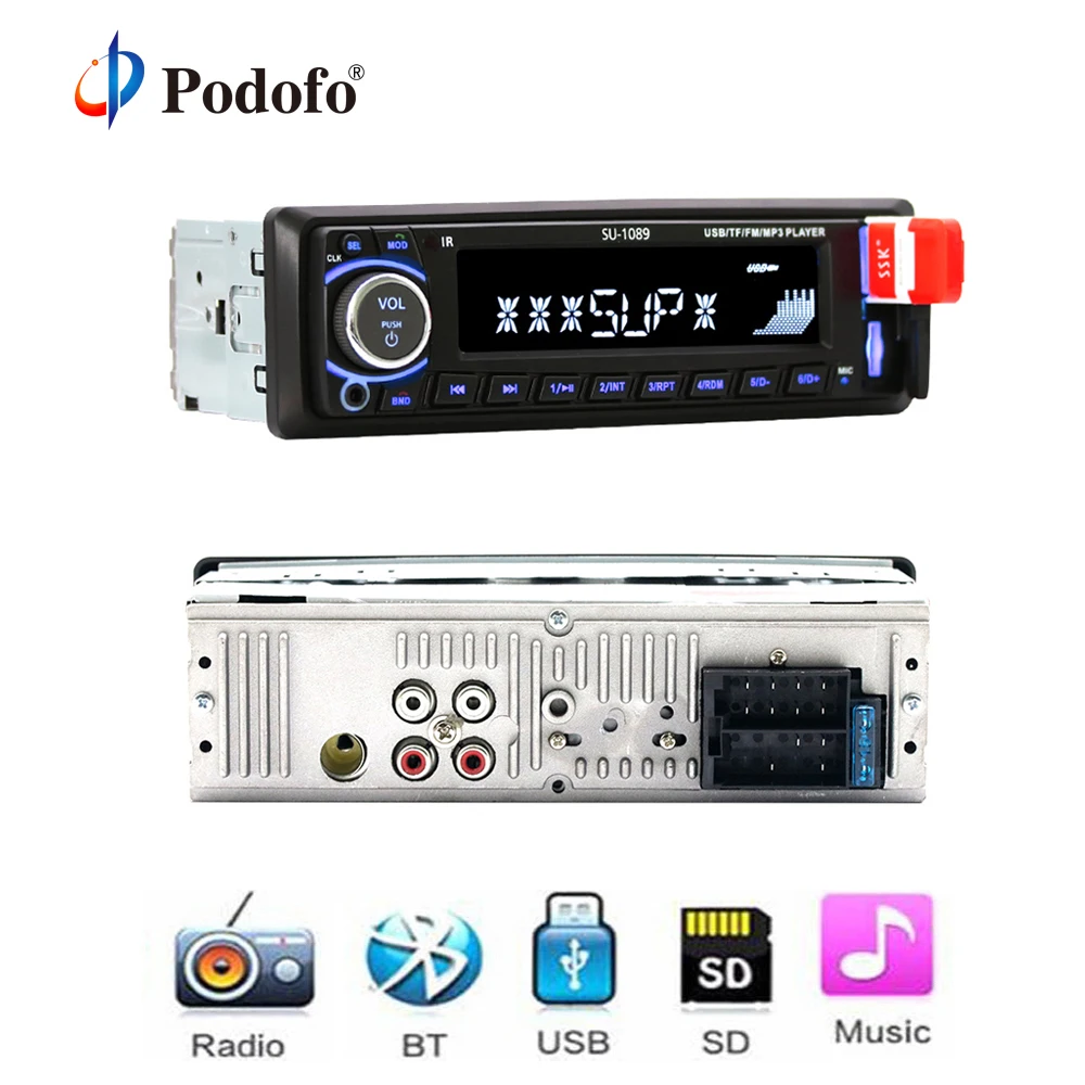 Podofo Bluetooth Car Stereo Radio MP3 Player Support BT/FM/USB/SD Remote Control 12V 1din